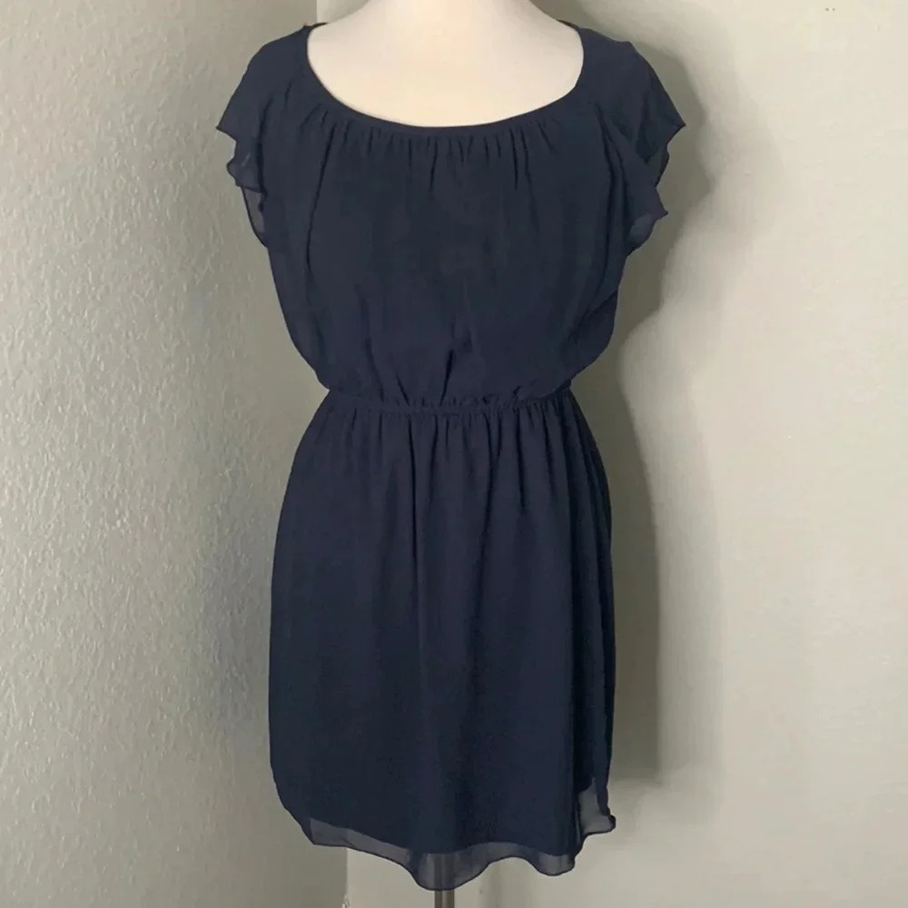 SWEET STORM navy blue flutter sleeve dress